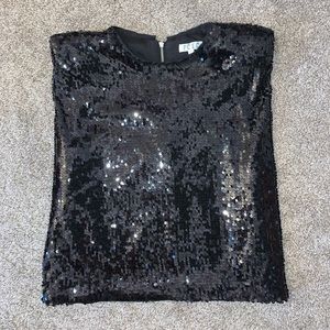 Black Sequin Shoulder Pad Tank